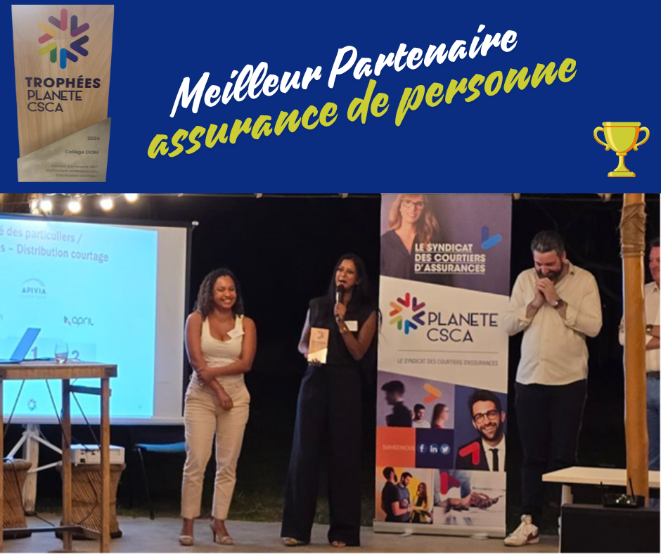 La délégation Apivia Courtage de l'Ile de La Réunion, représentée par Cédric Vallon, Isabelle Toulcanon et 𝗘𝗹𝘀𝗮 𝗥𝗼𝗺𝗶𝗹𝘆, a remporté hier soir le 𝗧𝗿𝗼𝗽𝗵𝗲́𝗲 𝗱𝘂 𝗠𝗲𝗶𝗹𝗹𝗲𝘂𝗿 𝗣𝗮𝗿𝘁𝗲𝗻𝗮𝗶𝗿𝗲 𝗔𝘀𝘀𝘂𝗿𝗮𝗻𝗰𝗲 𝗱𝗲 𝗣𝗲𝗿𝘀𝗼𝗻𝗻𝗲 !