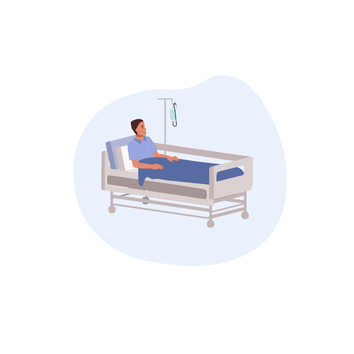 Icone hospitalisation, un homme est dans un lit d'hôpital